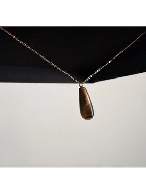 New Tiger's Eye Tigerseye Teardrop Charm Pendant 585 Yellow Gold 14K Necklace